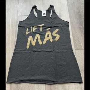 Lift Más Racerback Tank in Heathered Black & Gold
